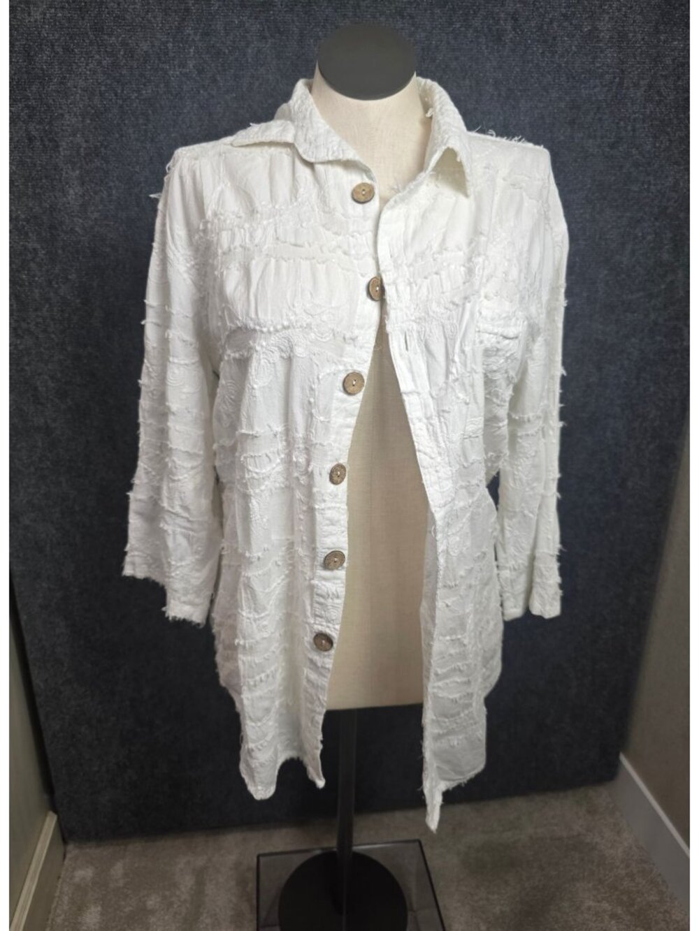 Cottonseed Casual Wear White Textured Button-Up Jacket M 100% Cotton